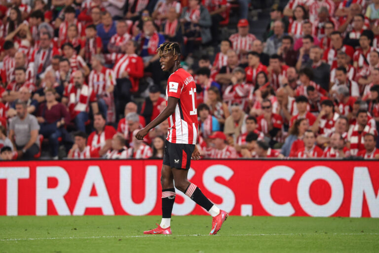 Spain - UEFA Europa League Cup Semi-Final - Athletic Club vs Manchester United, ManU - 01/05/2025 SPAIN, BILBAO, MAY 01. Nico Williams of Athletic Club during the UEFA Europa League 2024/25 semi final first leg football match between Athletic Club and Manchester United, on May 01, 2025 at Estadio de San Mames in Bilbao, Spain. Photo by Manuel Blondeau/ AOP.Press Bilbao Estadio de San Mames Basque Country Spain Copyright: x ManuelxBlondeau/AOP.Pressx AOP20250501 0096
2025.05.01 Bilbao
pilka nozna Liga Europy
Athletic Bilbao - Manchester United
Foto IMAGO/PressFocus

!!! POLAND ONLY !!!