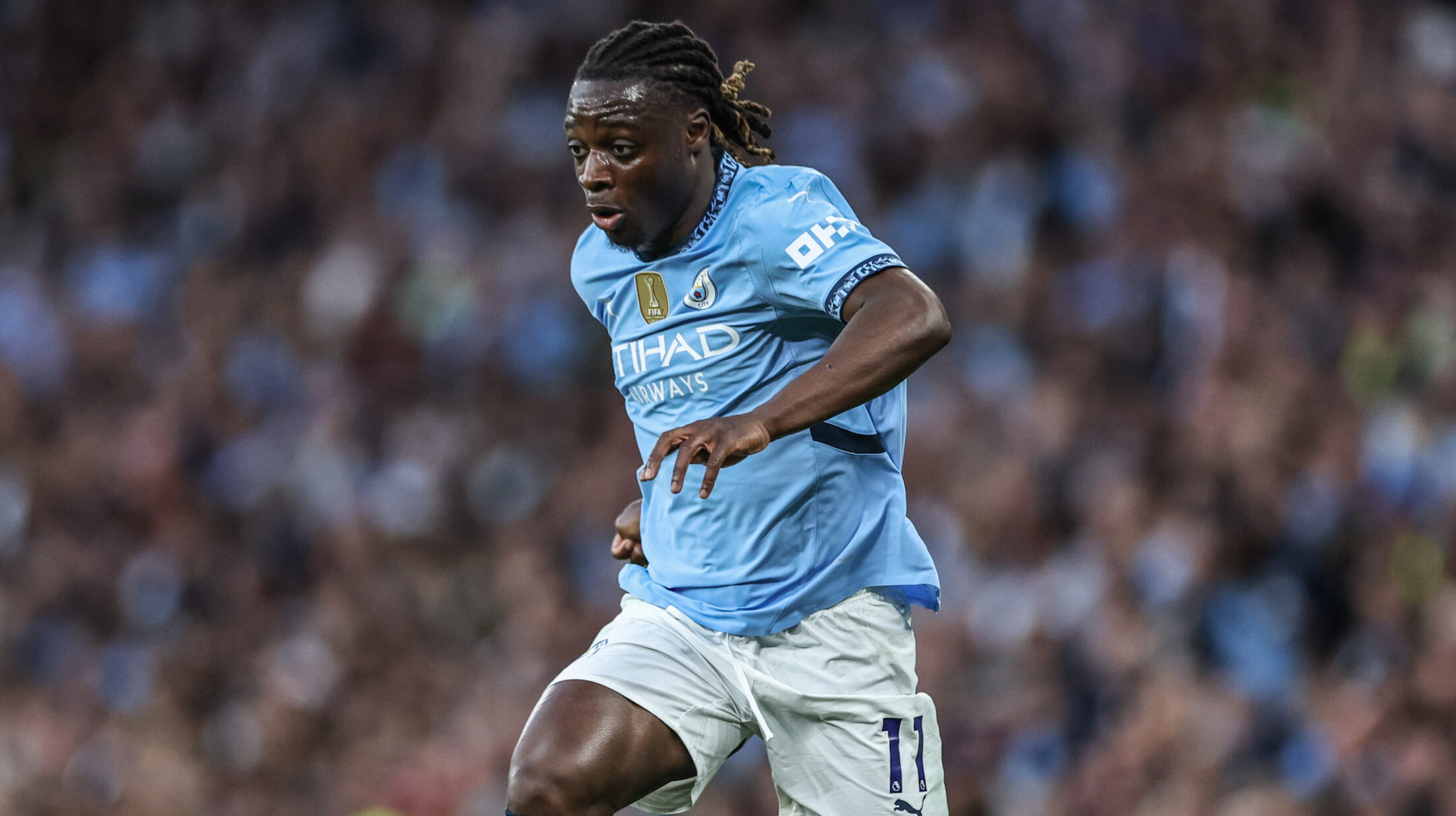 Jérémy Doku of Manchester City breaks with the ball during the Premier League match Manchester City vs Wolverhampton Wanderers at Etihad Stadium, Manchester, United Kingdom, 2nd May 2025
(Photo by Mark Cosgrove/News Images) in Manchester, United Kingdom on 5/2/2025. (Photo by Mark Cosgrove/News Images/Sipa USA)
2025.05.02 Manchester
pilka nozna liga angielska
Manchester City - Wolverhampton Wanderers
Foto News Images/SIPA USA/PressFocus
!!! POLAND ONLY !!!