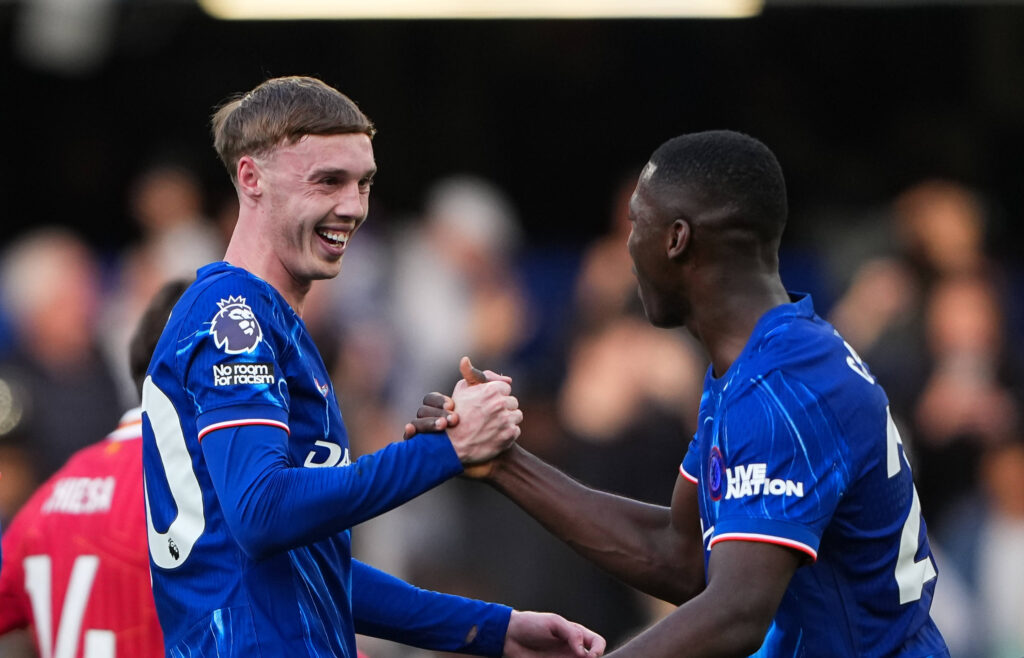 Cole Palmer &amp; Moises Caicedo of Chelsea at full time during the Premier League match between Chelsea and Liverpool at Stamford Bridge, London, England on 4 May 2025. PUBLICATIONxNOTxINxUK Copyright: xAndyxRowlandx PMI-6853-0036
2025.05.03 Londyn
pilka nozna , liga angielska
Chelsea Londyn - FC Liverpool
Foto IMAGO/PressFocus

!!! POLAND ONLY !!!