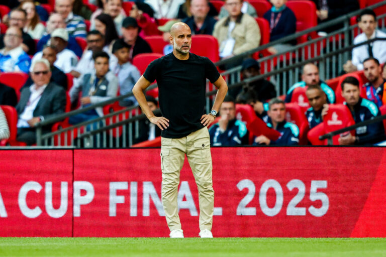Pep Guardiola of Manchester City looks dejected during the Emirates FA Cup Final match Crystal Palace vs Manchester City at Wembley Stadium, London, United Kingdom, 17th May 2025

(Photo by Alfie Cosgrove/News Images) in London, United Kingdom on 5/17/2025. (Photo by Alfie Cosgrove/News Images/Sipa USA)
2025.05.17 Londyn
pilka nozna Puchar Anglii
Crystal Palace - Manchester City
Foto News Images/SIPA USA/PressFocus

!!! POLAND ONLY !!!