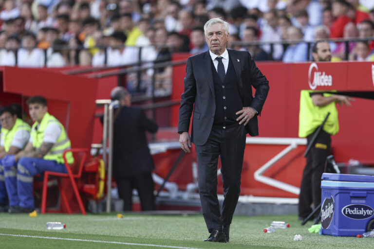 Real Madrid head coach Carlo Ancelotti  during the La Liga EA Sports match between Sevilla FC and Real Madrid played at Ramon Sanchez Pizjuan Stadium on May 18, 2024 in Sevilla, Spain. (Photo by Antonio Pozo / PRESSINPHOTO)
2025.05.19 Sewilla
pilka nozna liga hiszpanska
Sevilla FC - Real Madryt
Foto pressinphoto/SIPA USA/PressFocus

!!! POLAND ONLY !!!