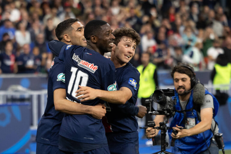 Saint Denis, France, May 24, 2025 - French Cup final football match between Paris Saint Germain PSG and Stade de Reims at the Stade de France - Moroccan defender 02 Achraf Hakimi L, French forward 10 Ousmane Dembele C and Portuguese midfielder 87 Joao Neves R celebrate after the first one scores. PUBLICATIONxNOTxINxFRA Copyright: xAlexisxSciardx PUBLICATIONxNOTxINxFRA Copyright: xIMAGO/AlexisxSciardx
2025.05.24 Paryz
pilka nozna , Puchar Francji , final Pucharu
Paris Saint-Germain - Stade de Reims
Foto IMAGO/PressFocus
!!! POLAND ONLY !!!