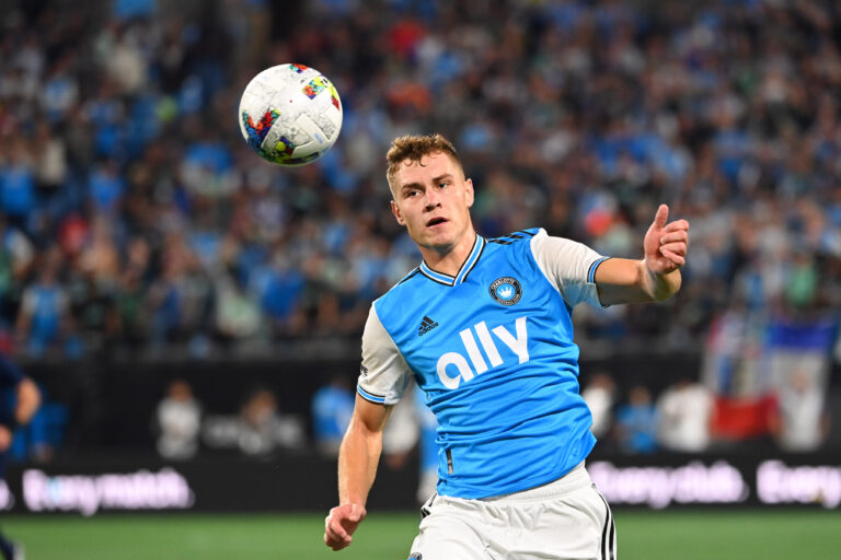 Oct 5, 2022; Charlotte, North Carolina, USA; Charlotte FC defender Jan Sobocinski (2) heads the ball in the second half at Bank of America Stadium. Mandatory Credit: Bob Donnan-USA TODAY Sports/Sipa USA
2022.10.05 Charlotte
pilka nozna amerykanska liga MLS
Columbus Crew SC - Charlotte FC
Foto Bob Donnan-USA TODAY Sports/SIPA USA/PressFocus

!!! POLAND ONLY !!!