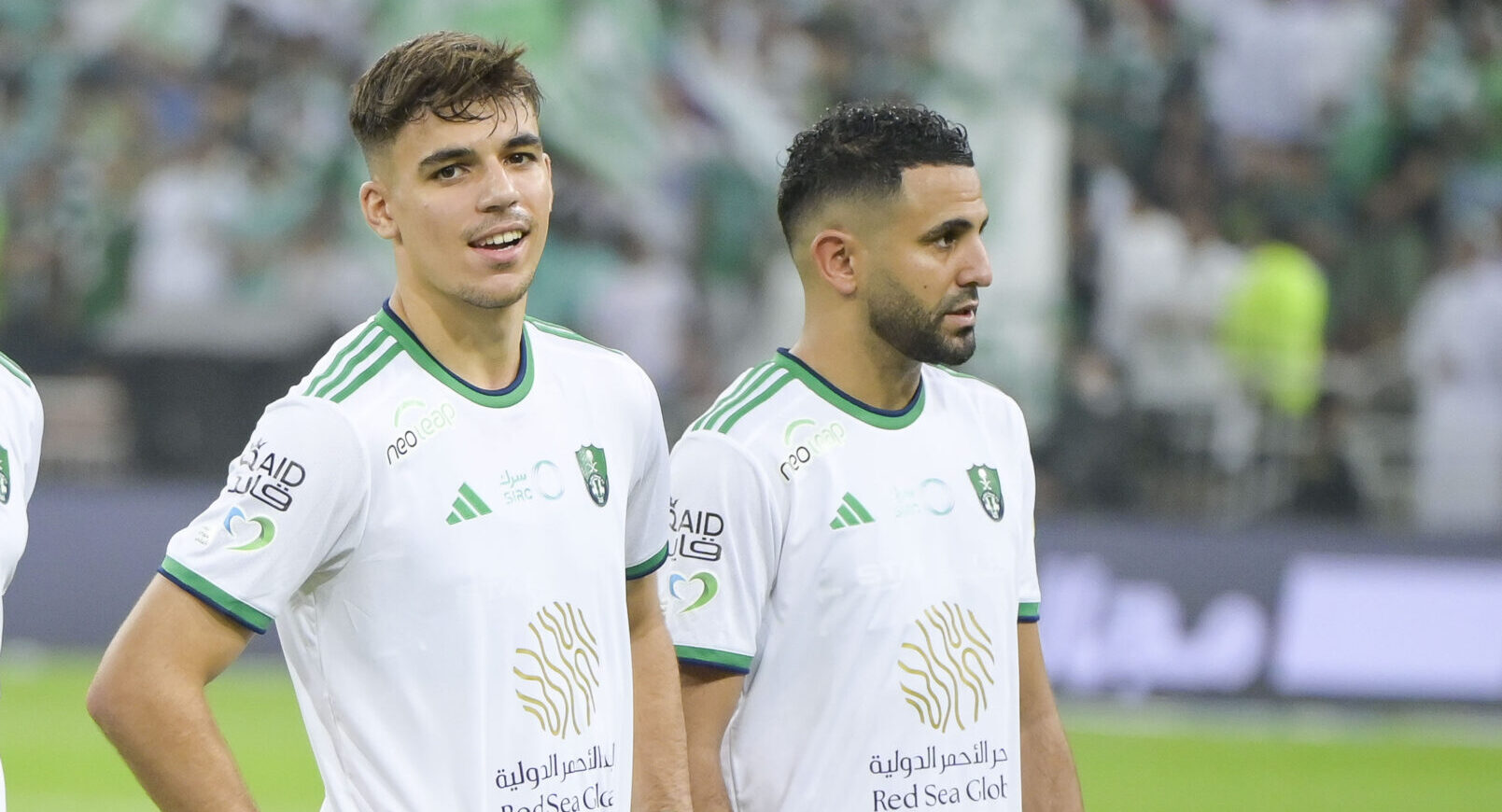 JEDDAH, SAUDI ARABIA - OCTOBER 6: Gabri Veiga of Al Ahli and Riyad Mahrez of Al Ahli before the Saudi Pro League match between Al-Ittihad and Al-Ahli at King Abdullah Sports City on October 6, 2023 in Jeddah, Saudi Arabia. (Photo by Khalid Alhaj/MB Media)
06.10.2023 Jeddah
pilka nozna liga saudyjska
Al-Ittihad - Al-Ahly
Foto MB Media / PressFocus
POLAND ONLY!!