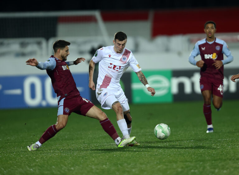 Matija Malekinusic of Zrinjski Mostar is challenged by Alex Moreno of Aston Villa during the UEFA Europa Conference League Group E match between HSK Zrinjski Mostar v Aston Villa at Gradski Stadium on December 14, 2023 in Mostar, Bosnia and Herzegovina. Photo: Denis Kapetanovic/PIXSELL/Sipa USA
2023.12.14 Mostar
pilka nozna UEFA Liga Konferencji Europy
HSK Zrinjski Mostar - Aston Villa
Foto Denis Kapetanovic/PIXSELL/SIPA USA/PressFocus
!!! POLAND ONLY !!!
