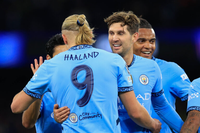 Manchester City v Sparta Prague Champions League 23/10/2024. John Stones 5 of Manchester City embraces Erling Haaland 9 of Manchester City who scored to make it 4-0 during the Champions League match between Manchester City and Sparta Prague at the Etihad Stadium, Manchester, England on 23 October 2024. Manchester Etihad Stadium Manchester England Editorial use only , Copyright: xConorxMolloyx PSI-20645-0078
2024.10.23 Manchester
pilka nozna liga mistrzow
Manchester City - Sparta Praga
Foto IMAGO/PressFocus

!!! POLAND ONLY !!!