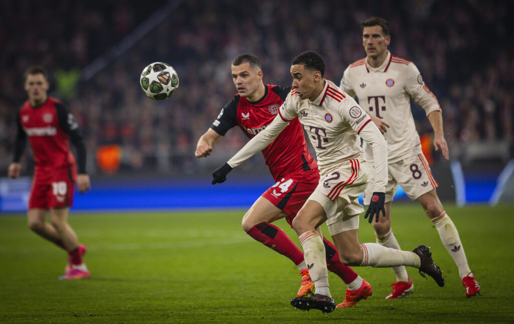 Munich, Germany. 05th Mar 2025. Jamal Musiala FCB Granit Xhaka LEV FC Bayern Munchen - Bayer Leverkusen 05.03.2025 *** Munich, Germany 05th Mar 2025 Jamal Musiala FCB Granit Xhaka LEV FC Bayern Munchen Bayer Leverkusen 05 03 2025
2025.03.05 Monachium
pilka nozna , Liga Mistrzow
Bayern Monachium - Bayer 04 Leverkusen
Foto IMAGO/PressFocus

!!! POLAND ONLY !!!