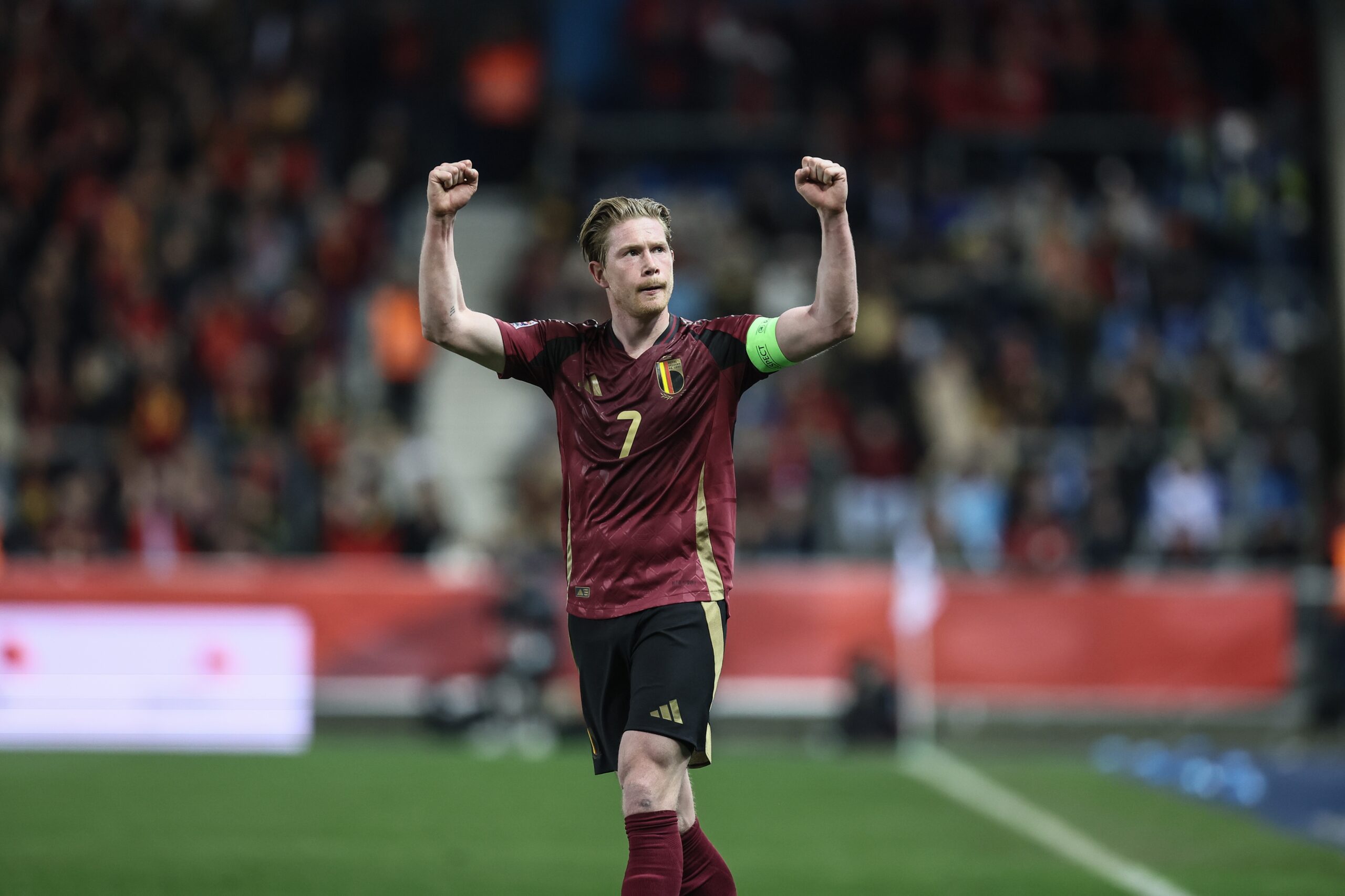 Belgium's Kevin De Bruyne celebrates after a soccer game between Belgian national team the Red Devils and Ukraine, Sunday 23 March 2025 in Genk, the return leg of the Nations League playoff. Ukraine won the first leg 3-1. BELGA PHOTO BRUNO FAHY (Photo by BRUNO FAHY/Belga/Sipa USA)
2025.03.23 Genk
pilka nozna liga narodow
Belgia - Ukraina
Foto Belga/SIPA USA/PressFocus
!!! POLAND ONLY !!!