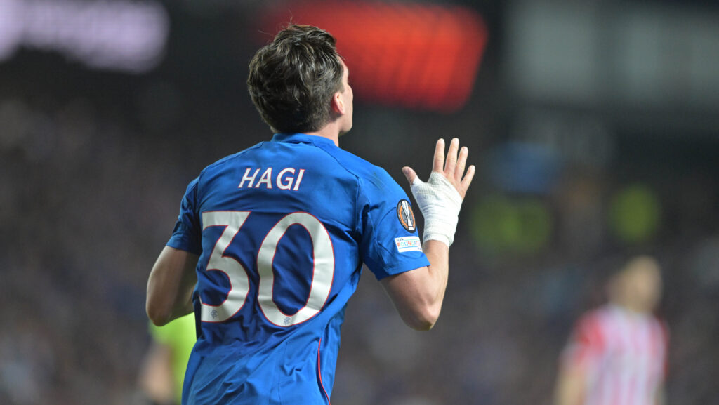 Ianis Hagi of Rangers reacts after a missed chance  during the UEFA Europa League Quarter-final First Leg match at Ibrox Stadium, Glasgow
Picture by Jamie Johnston/Focus Images Ltd 07714373795
10/04/2025
2025.04.10 Glasgow
Pilka nozna liga europy
Rangers - Athletic Bilbao
Foto Jamie Johnston/Focus Images/MB Media/PressFocus

!!! POLAND ONLY !!!