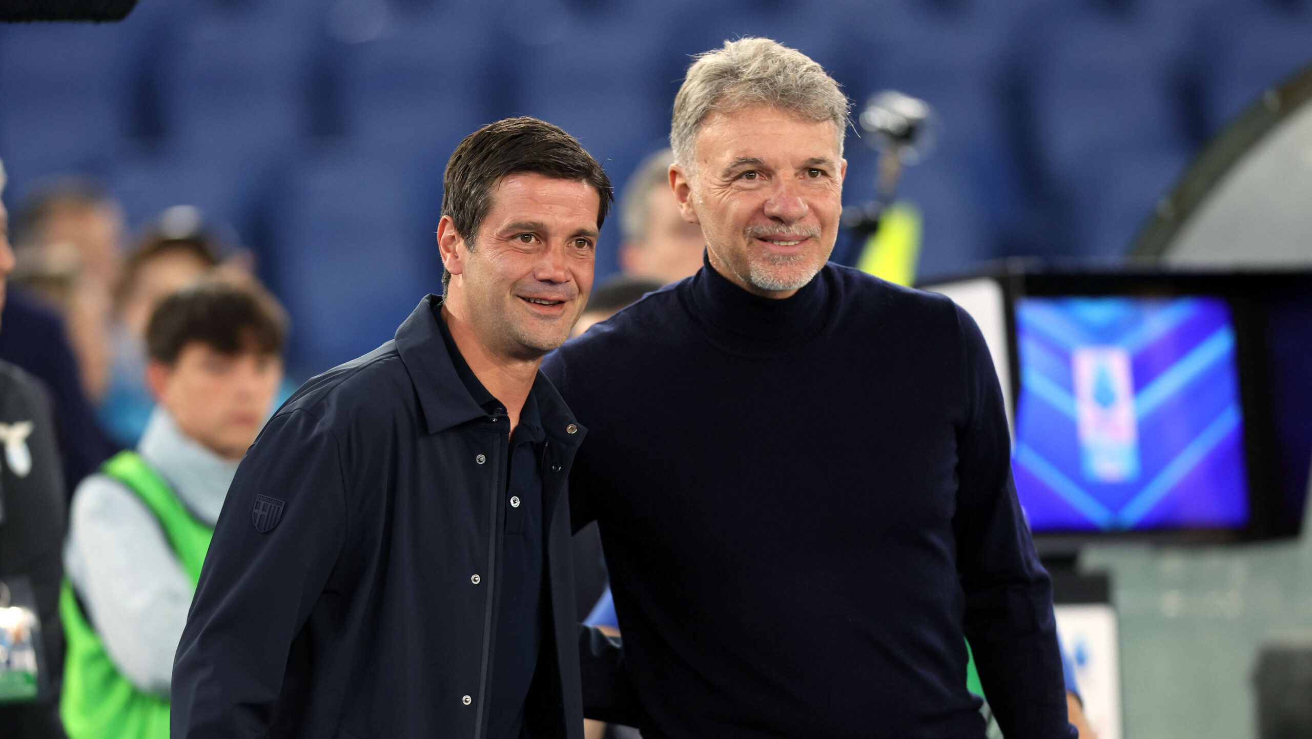 Football: Serie A Enilive 2024/2025 - day 34 - Derby SS Lazio vs Parma calcio 1913 on April 28, 2025 at Olympic Stadium in Rome Rome, Italy 28.4.2025 : Marco Baroni coach manager Lazio greets Cristian Chivu coach Parma before Italian football championship Serie A Enilive 2024-2025 derby match SS Lazio vs Parma Calcio 1913 at Stadio Olimpico in Rome. Rome Olympic stadium italy italy Copyright: xmarcoxiacobucci
2025.04.28 Rzym
pilka nozna , liga wloska
SS Lazio Rzym - Parma Calcio
Foto IMAGO/PressFocus
!!! POLAND ONLY !!!