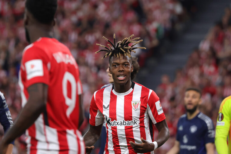 Spain - UEFA Europa League Cup Semi-Final - Athletic Club vs Manchester United, ManU - 01/05/2025 SPAIN, BILBAO, MAY 01. Nico Williams of Athletic Club looks at his brother Inaki Williams of Athletic Club during the UEFA Europa League 2024/25 semi final first leg football match between Athletic Club and Manchester United, on May 01, 2025 at Estadio de San Mames in Bilbao, Spain. Photo by Manuel Blondeau/ AOP.Press Bilbao Estadio de San Mames Basque Country Spain Copyright: x ManuelxBlondeau/AOP.Pressx AOP20250501 0038
2025.05.01 Bilbao
pilka nozna Liga Europy
Athletic Bilbao - Manchester United
Foto IMAGO/PressFocus
!!! POLAND ONLY !!!