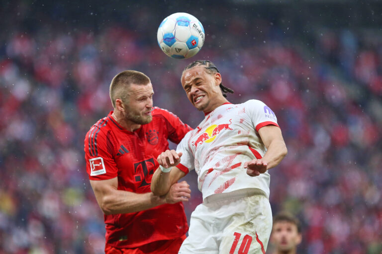 Leipzig, Sachsen, Deutschland, 03.05.2025: Red-Bull-Arena: 32. Spieltag, Saison 2024/25, 1. Fussball-Bundesliga: RB Leipzig - FC Bayern Munchen: Eric Dier 15, FC Bayern Munchen und Lois Openda 11, RBL *** Leipzig, Saxony, Germany, 03 05 2025 Red Bull Arena 32 Matchday, Season 2024 25, 1 Soccer Bundesliga RB Leipzig FC Bayern Munich Eric Dier 15, FC Bayern Munich and Lois Openda 11, RBL Copyright: xdtsxNachrichtenagenturx dts_65409
2025.05.03 Lipsk
pilka nozna , liga niemiecka
RB Lipsk - Bayern Monachium
Foto IMAGO/PressFocus

!!! POLAND ONLY !!!