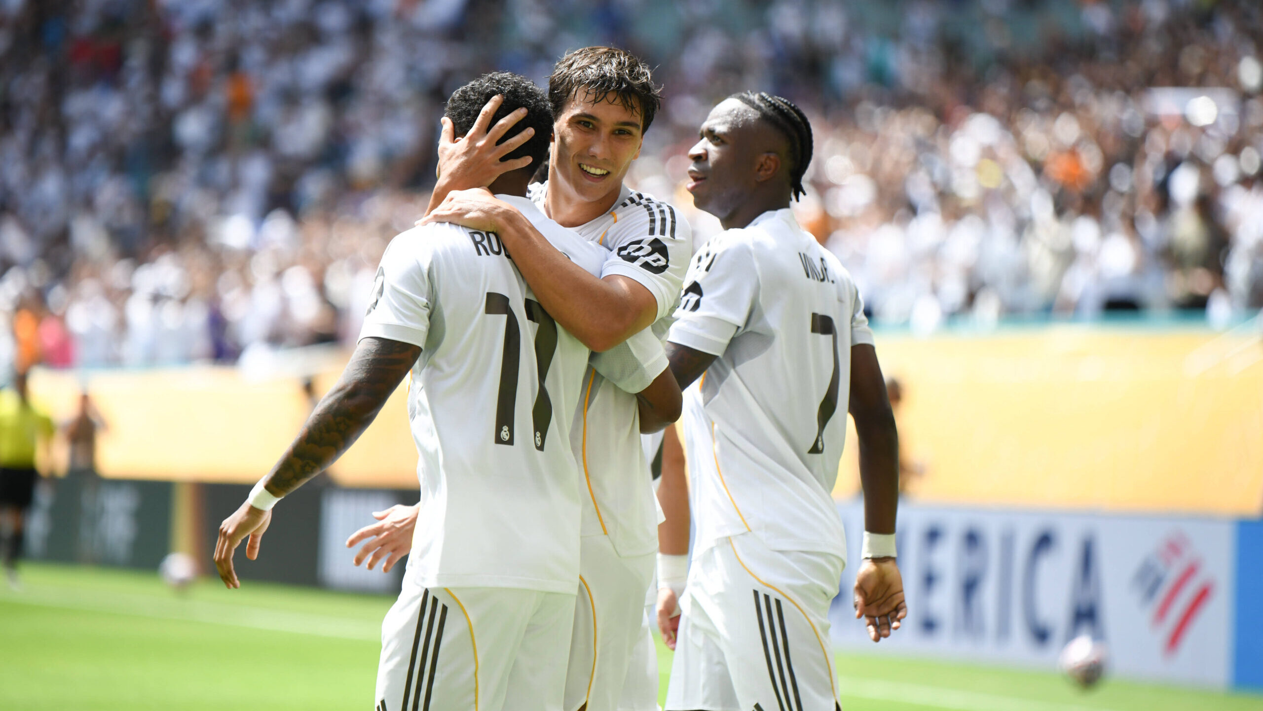 Real Madrid vs Al Hilal FIFA Club World Cup 2025 group stage. Real Madrid player Gonzalo 30 scored the first goal of the match. Here in celebration with Vinicius Jr and Rodrygo Match of the FIFA Club World Cup between Real Madrid from Spain and Al-Hilal from Saudi Arabia. First stage, Group H game played on 18.06.25 at the Hard Rock Stadium in Miami, USA. Photo Jose Campos PMEimages. Miami Gardens Florida United States Copyright: xJosexCamposx xPMEimagesx
2025.06.18 Miami Gardens
pilka nozna , klubowe mistrzostwa swiata w pilce noznej FIFA
Real Madryt - Al Hilal
Foto IMAGO/PressFocus

!!! POLAND ONLY !!!