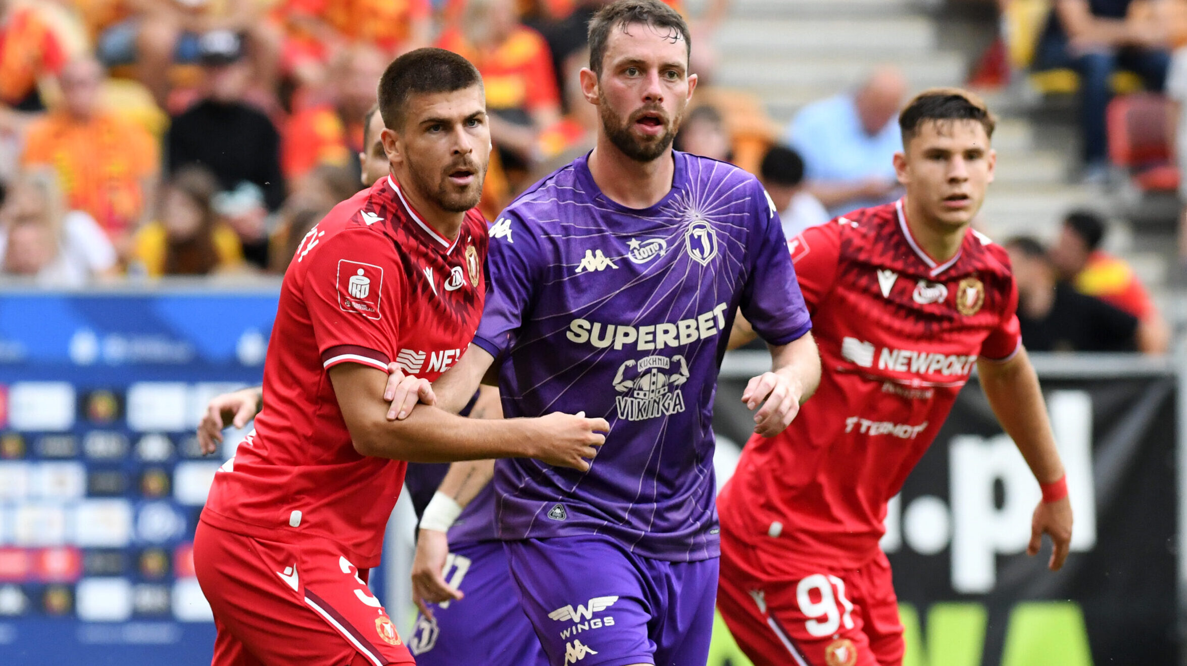 2025.07.27 Bialystok Pilka nozna PKO Ekstraklasa sezon 2025/2026 2. kolejka rozgrywek Jagiellonia Bialystok (fioletowe) - Widzew Lodz N/z (L-P) Samuel Kozlovsky Louka Prip Marcel Krajewski Foto Michal Kosc / PressFocus 
2025.07.27 Bialystok Football Polish PKO Ekstraklasa season 2025/2026 Jagiellonia Bialystok - Widzew Lodz Credit Michal Kosc / PressFocus