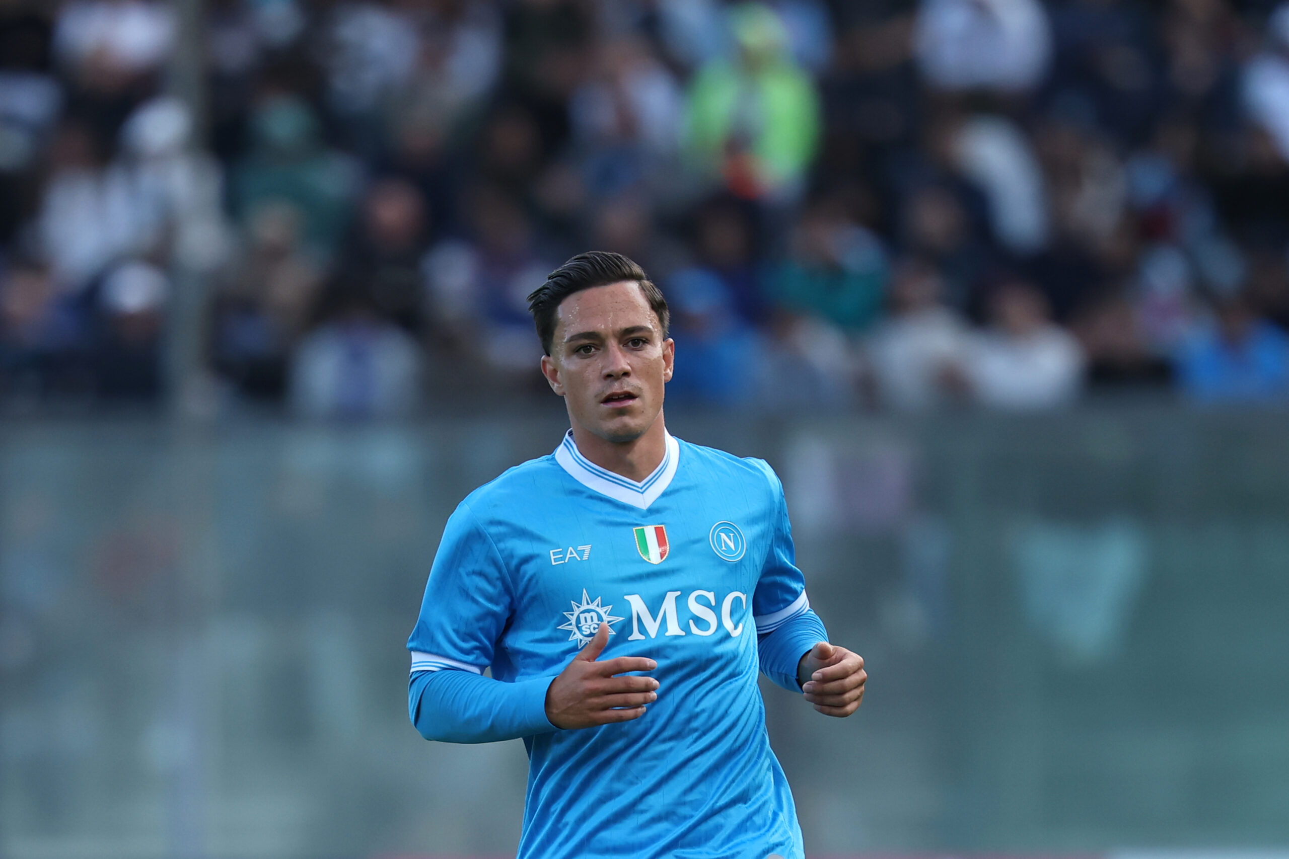 Napoli’s Giacomo Raspadori during the friendly match Napoli and Brest at the Teofilo Patini Stadium in Castel Di Sangro, Central Southern Italy - Sunday, August 03 , 2025. Sport - Soccer . 
(Photo by Alessandro Garofalo/LaPresse) (Photo by Alessandro Garofalo/LaPresse/Sipa USA)
2025.08.03 Castel di Sangro
pilka nozna mecz towarzyski
SSC Napoli - Stade Brest
Foto LaPresse/SIPA USA/PressFocus

!!! POLAND ONLY !!!