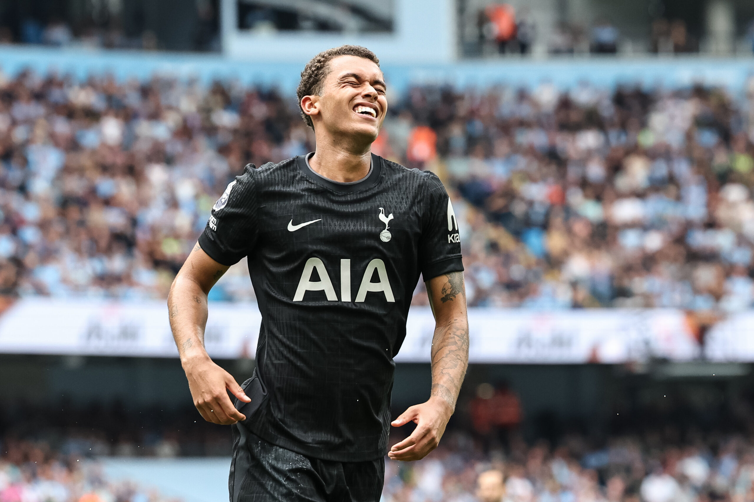 Brennan Johnson of Tottenham Hotspur reacts after a missed chance on goal during the Premier League match Manchester City vs Tottenham Hotspur at Etihad Stadium, Manchester, United Kingdom, 23rd August 2025

(Photo by Mark Cosgrove/News Images) in Manchester, United Kingdom on 8/23/2025. (Photo by Mark Cosgrove/News Images/Sipa USA)
2025.08.23 Manchester
pilka nozna liga angielska
Manchester City - Tottenham Hotspur
Foto Mark Cosgrove/News Images/SIPA USA/PressFocus

!!! POLAND ONLY !!!