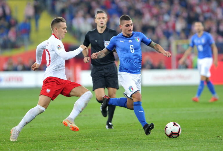 2018.10.14 Chorzow
Pilka nozna UEFA Liga Narodow
Polska - Wlochy
N/z Piotr Zielinski of Poland, Marco Veratti
Foto Rafal Rusek / PressFocus

2018.10.14 Chorzow
Football UEFA Nations League
Poland - Italy
Piotr Zielinski of Poland, Marco Veratti
Credit: Rafal Rusek / PressFocus