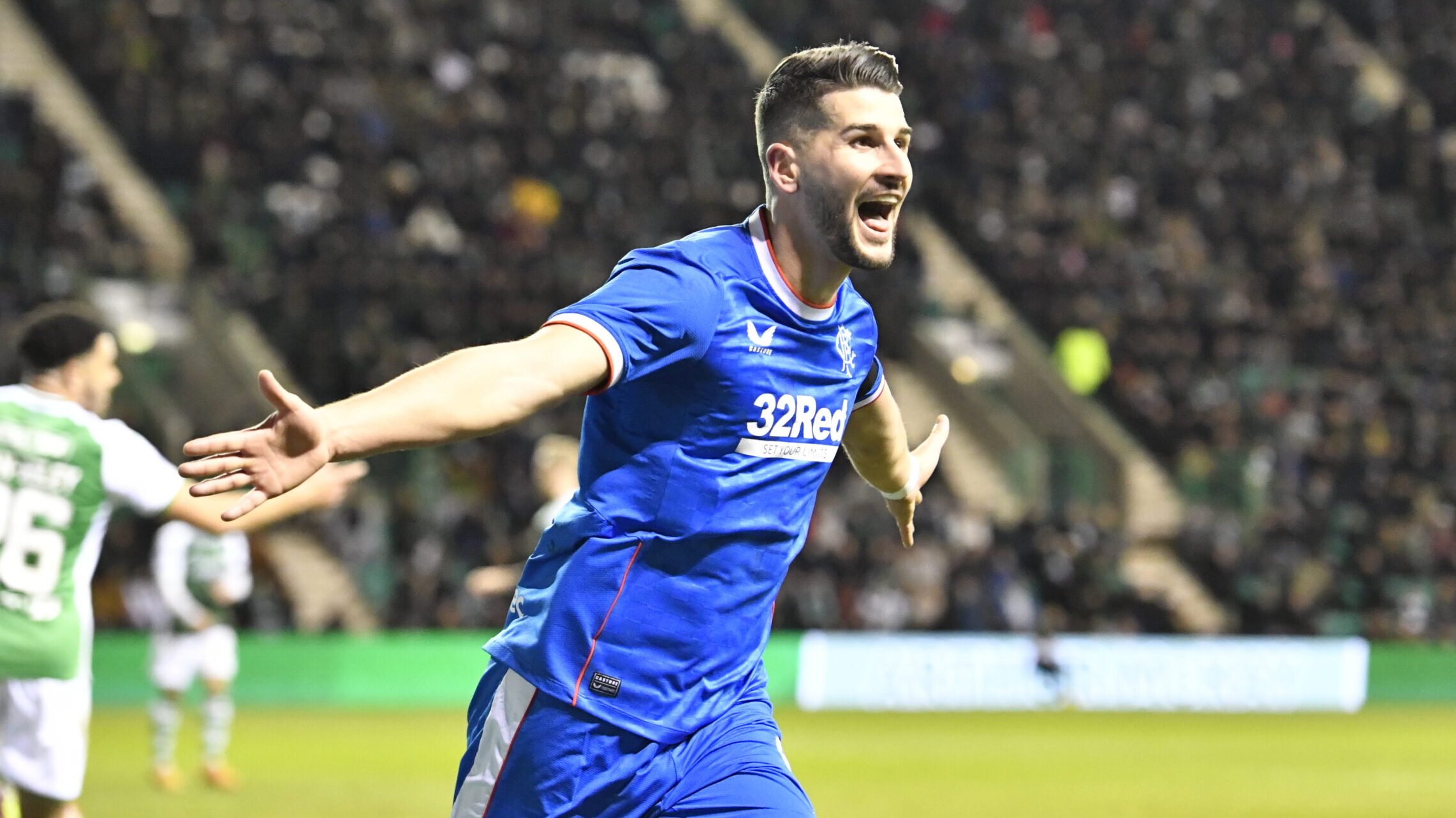 Antonio-Mirko Colak of Rangers celebrates his sides second goal during the cinch Premiership match at Easter Road, Edinburgh
Picture by Jamie Johnston/Focus Images Ltd 07714373795
08/03/2023

08.03.2023 Edinburgh
pilka nozna liga szkocka
Hibernian - Rangers
Foto Jamie Johnston  / Focus Images / MB Media / PressFocus 
POLAND ONLY!!
