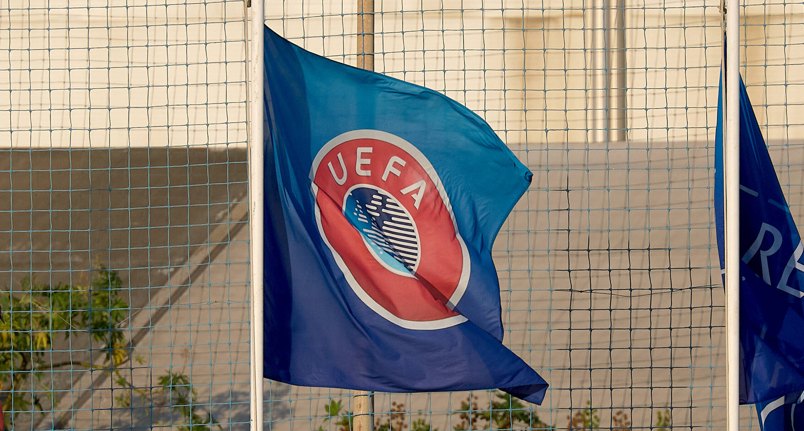 The official UEFA flag at the match venue during the UEFA Champions League First qualifying round, 2nd leg soccer match between Hamrun Spartans FC and FK Zalgiris at the Centenary Stadium in Ta Qali, Malta, on July 15, 2025. UEFA Champions League - Hamrun Spartans FC v FK Zalgiris
2025.07.15 Ta&#039; Qali
pilka nozna , Liga Mistrzow
Hamrun Spartans FC - FK Zalgiris Wilno
Foto IMAGO/PressFocus

!!! POLAND ONLY !!!