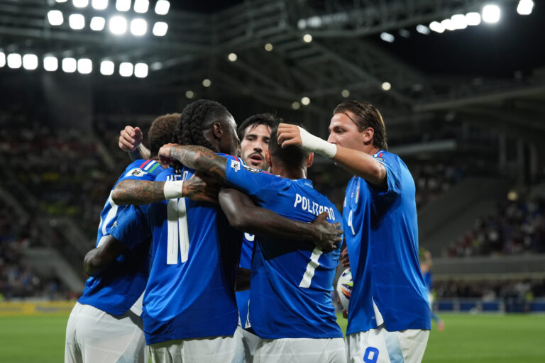 Italy&#039;s Moise Kean celebrates after scoring the 1-0 goal for his team during the qualifying round for the 2026 FIFA World Cup between Italy and Estonia (Group I - Day 5) at the New Balance Arena in Bergamo, Italy - September 5, 2025. Sport - Soccer (Photo by Massimo Paolone/LaPresse) (Photo by Massimo Paolone/LaPresse/Sipa USA)
2025.09.05 Bergamo
pilka nozna eliminacje mistrzostw swiata 2026
Wlochy - Estonia
Foto LaPresse/SIPA USA/PressFocus

!!! POLAND ONLY !!!