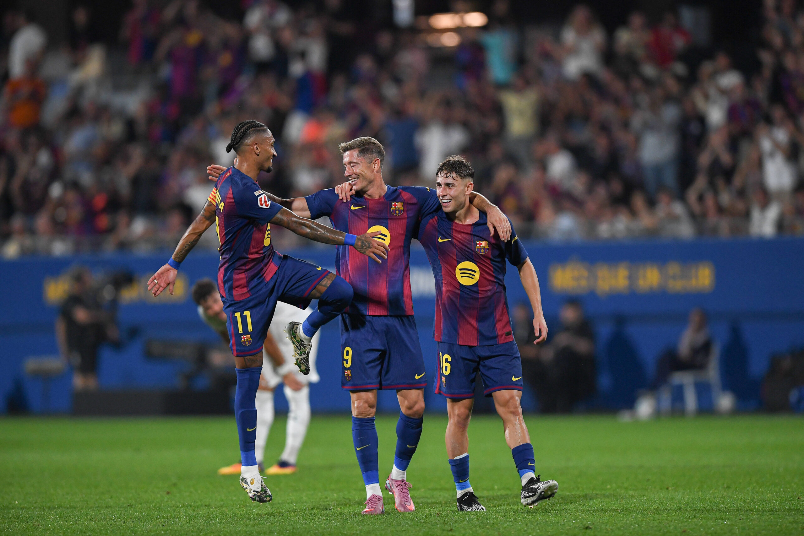LA LIGA EA SPORTS FC Barcelona, Barca v VALENCIA CF JOHAN CRUYFF STADIUM,BARCELONA. Sep 14,2025 FC BARCELONA vs VALENCIA CF. Sep 14,2025 Robert Lewandowski 9 of FC Barcelona celebrates scoring his team s sixth goal with Fermin Lopez 16 of FC Barcelona and Raphina 11 of FC Barcelona during the match between FC Barcelona and Valencia CF corresponding to fourth day of LA LIGA EA SPORTS at the Johan Cruyff Stadium in Barcelona, Spain, on Sep 14, 2025. Barcelona ESP Copyright: xS.xRosx
2025.09.14 Barcelona 
pilka nozna liga hiszpanska
FC Barcelona - Valencia CF
Foto IMAGO/PressFocus

!!! POLAND ONLY !!!
