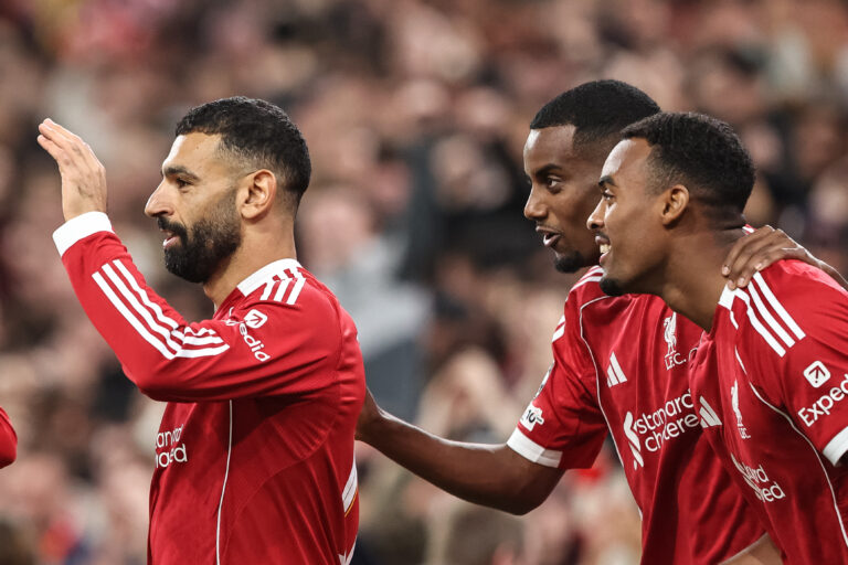 Mohamed Salah of Liverpool celebrates his goal to make it 2-0 with Alexander Isak of Liverpool during the UEFA Champions League, League Stage Liverpool vs Atletico Madrid at Anfield, Liverpool, United Kingdom, 17th September 2025

(Photo by Alfie Cosgrove/News Images) in Liverpool, United Kingdom on 9/17/2025. (Photo by Alfie Cosgrove/News Images/Sipa USA)
2025.09.17 Liverpool
pilka nozna liga mistrzow
FC Liverpool - Atletico Madryt
Foto News Images/SIPA USA/PressFocus

!!! POLAND ONLY !!!