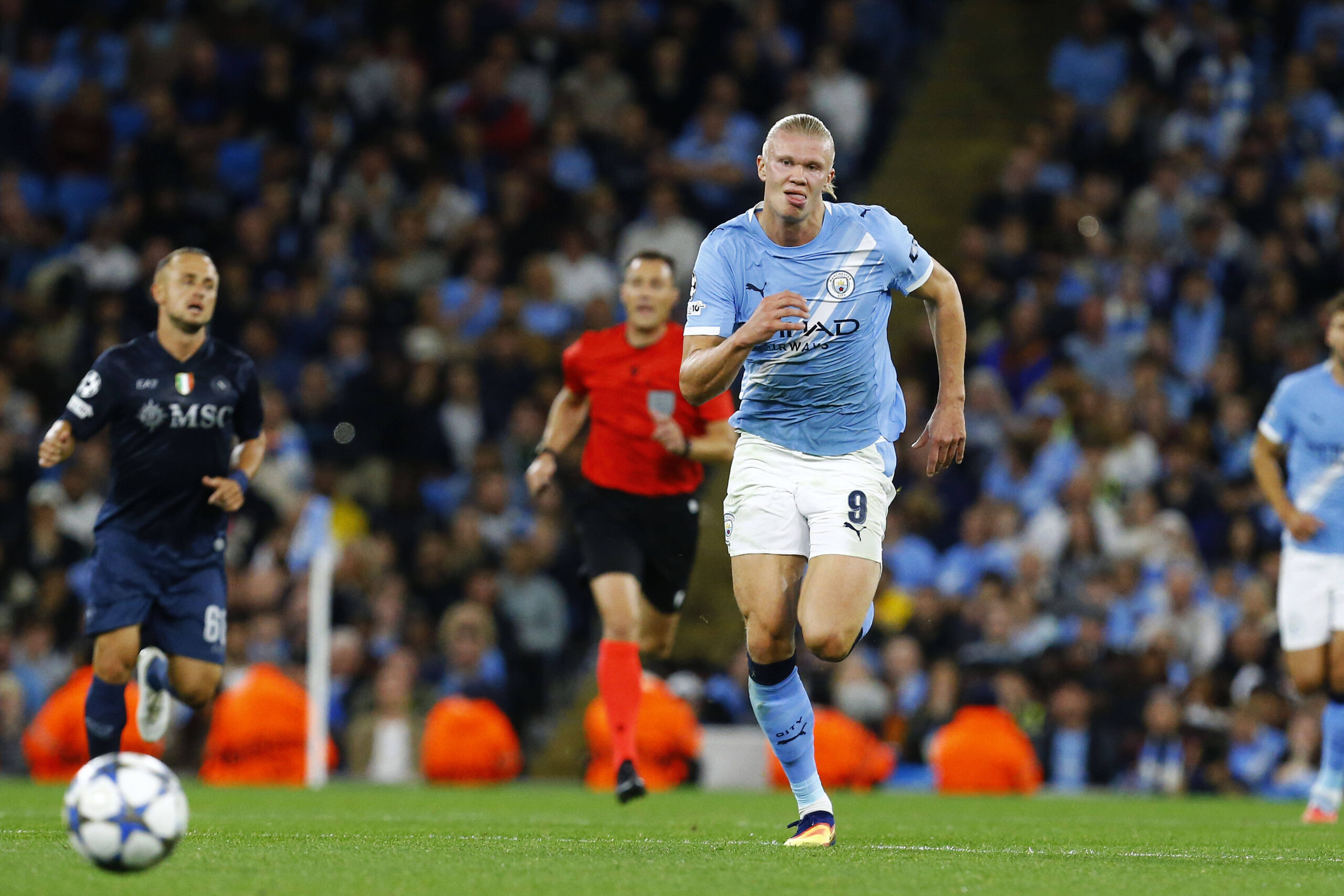 Manchester City v Napoli, Manchester, UK - 18 September 2025 Erling Haland of Manchester City during the UEFA Champions League match between Manchester City and Napoli at The Etihad Stadium on 18 September 2025 in Manchester, England Photo by Steve Taylor/PPAUK Manchester The Etihad Stadium Greater Manchester England Copyright: xStevexTaylor/PPAUKx PPA-215079
2025.09.18 Manchester
pilka nozna , liga mistrzow
Manchester City - SSC Napoli 
Foto IMAGO/PressFocus

!!! POLAND ONLY !!!
