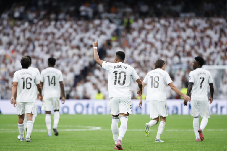 MADRID, SPAIN - September 20: Kylian Mbappe of Real Madrid celebrates a goal during the La Liga 2025/26 match between Real Madrid and Espanyol at Santiago Bernabeu Stadium.  (Photo by Guillermo Martinez/Sipa USA)
2025.09.20 Madryt
pilka nozna liga hiszpanska
Real Madryt - RCD Espanyol
Foto Guillermo Martinez/SIPA USA/PressFocus

!!! POLAND ONLY !!!