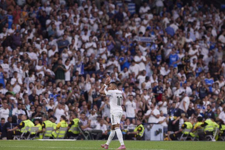 Kylian Mbappe of Real Madrid CF seen in action during the 2025/2026 La Liga EA Sports week 5 football match between Real Madrid CF and RCD Espanyol at Santiago Bernabeu Stadium. Final score: Real Madrid CF 2:0 RCD Espanyol. (Photo by Federico Titone / SOPA Images/Sipa USA)
2025.09.20 Madryt
pilka nozna liga hiszpanska
Real Madryt - RCD Espanyol Barcelona
Foto SOPA Images/SIPA USA/PressFocus

!!! POLAND ONLY !!!