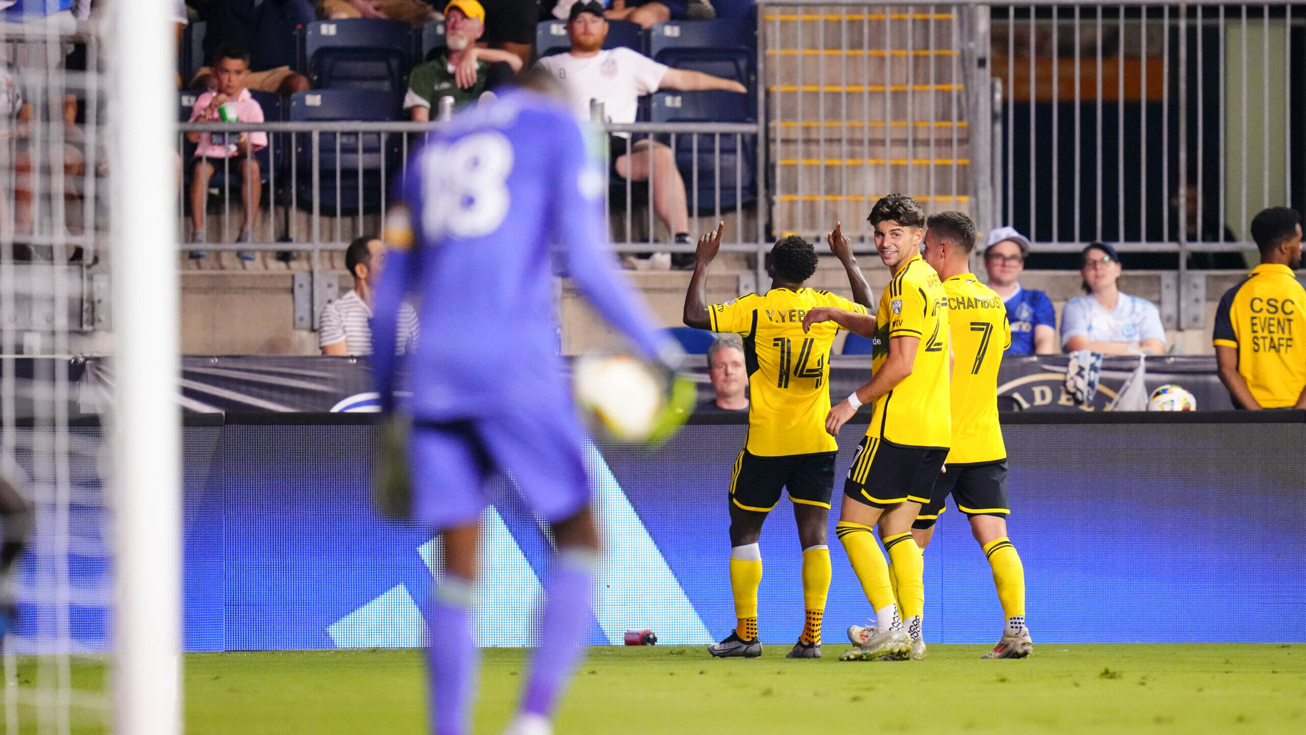 August 28, 2024: Columbus Crew Midfielder Yaw Yeboah (14) celebrates a goal during the second half of an MLS match against the Philadelphia Union at Subaru Park in Chester, Pennsylvania.  Kyle Rodden/CSM/Sipa USA (Credit Image: © Kyle Rodden/Cal Sport Media/Sipa USA)
2024.08.28 Chester
pilka nozna , amerykanska liga MLS
Philadelphia Union - Columbus Crew
Foto Kyle Rodden/Cal Sport Media/SIPA USA/PressFocus

!!! POLAND ONLY !!!
