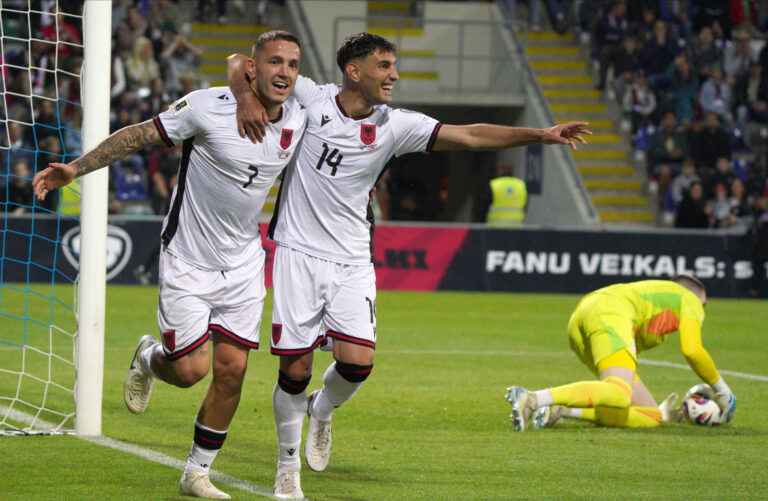 FIFA, World Cup Qualifiers, Latvia, Albania Rey Manaj and Qazim Laci of Albania react during FIFA World Cup, WM, Weltmeisterschaft, Fussball Qualifiers group K match between Latvias and Albanias national soccer teams in Riga, Latvia. 10.06.2025 Photo by Roman Koksarov Riga Latvia Copyright: xRomanxKoksarovx RKO09437.JPG
2025.06.10 Ryga
pilka nozna , eliminacje , kwalifikacje do Mistrzostw Swiata 2026
Lotwa - Albania
Foto IMAGO/PressFocus

!!! POLAND ONLY !!!