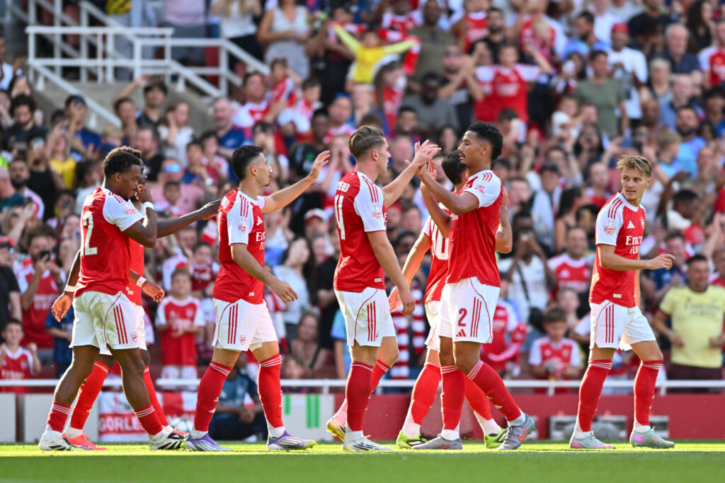 Bukayo Saka of Arsenal FC celebrates scoring Arsenal FC second goal during the first half of the Pre-season Friendly match between Arsenal and Athletic Club at the Emirates Stadium, London, England on 9 August 2025. Copyright: xPhilxHutchinsonx 43770016
2025.08.09 Londyn
pilka nozna sparing mecz towarzyski
Arsenal Londyn - Athletic Bilbao
Foto IMAGO/PressFocus

!!! POLAND ONLY !!!