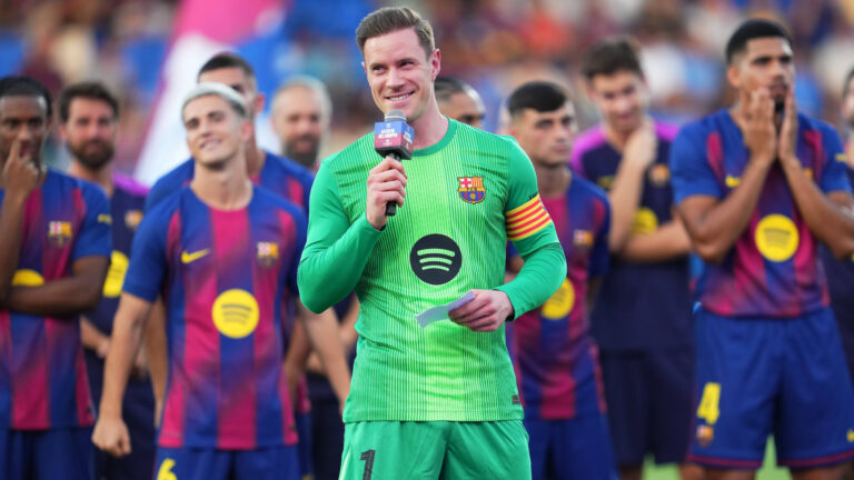 ESP: FC Barcelona, Barca v Como 1907. Joan Gamper Trophy Marc-Andre Ter Stegen of FC Barcelona during the Joian Gaper Trophy match between FC Barcelona and Como 1907 played at Johan Cruyff Stadium on August 10, 2025 in Barcelona, Spain. kpng Copyright: xBaguxBlancox/xPRESSINx PS_250810_BAR_COM_2526_1561
2025.08.10 Barcelona
pilka nozna sparing mecz towarzyski
FC Barcelona - Como 1907
Foto IMAGO/PressFocus

!!! POLAND ONLY !!!
