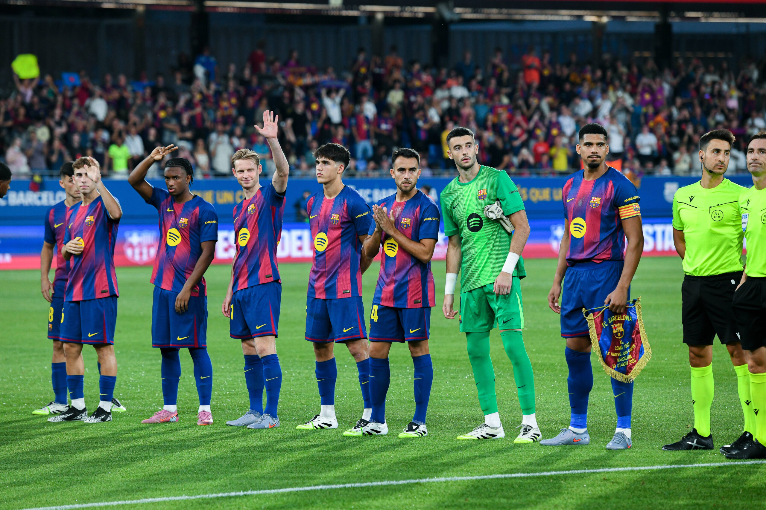 FC Barcelona, Barca v COMO 1907. JOHAN CRUYFF STADIUM ,BARCELONA. Aug 10,2025 FC BARCELONA vs COMO 1907 Aug 10,2025 Fermin Lopez 16 of FC Barcelona,Alejandro Balde 3 of FC Barcelona,Frenkie de Jong 21 of FC Barcelona,Cubarsi 2 of FC Barcelona,Eric Garcia 24 of FC Barcelona,Joan Garcia 1 goalkeeper of FC Barcelona and Ronald Araujo 4 of FC Barcelona during the match between FC Barcelona and Como 1907 corresponding to the Joan Gamper Trophy at Johan Cruyff Stadium in Barcelona, Spain. Barcelona ESP Copyright: xS.xRosx
2025.08.10 Barcelona
pilka nozna Trofeum Joana Gampera
FC Barcelona - Como 1907
Foto IMAGO/PressFocus

!!! POLAND ONLY !!!