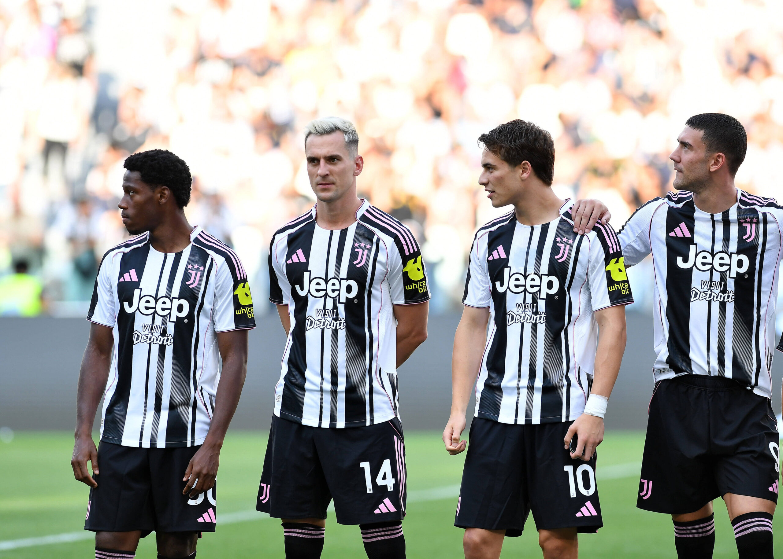 Jonathan David, Arkadiusz Milik, Kenan Yildiz and Dusan Vlahovic during the preseason friendly mach Juventus FC and Juventus Next Gen at Allianz Stadium on 13 august, 2025 in Turin, Italy - ph Giuliano Marchisciano-/ ipa-agency.net - //IPAPRESSITALY_IPA_Agency_IPA62328225/Credit:/IPA/SIPA/2508141621

14.08.2025 Turin
pilka nozna sparing
Juventus FC - Juventus Next Gen
Foto /IPA/SIPA / Sipa / PressFocus 
POLAND ONLY!!