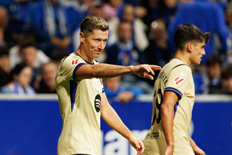 Robert Lewandowski seen celebrating after scoring goal during LaLiga EA SPORTS game between teams of Real Oviedo and FC Barcelona, Barca at Carlos Tartiere Stadium Maciej Rogowski/Ball Raw Images Oviedo Carlos Tartiere Stadium Spain Copyright: xMaciejxRogowskix maciejrogowski_oviedo_barcelona_2526-50
2025.09.25 Oviedo
pilka nozna liga hiszpanska
Real Oviedo - FC Barcelona
Foto IMAGO/PressFocus

!!! POLAND ONLY !!!