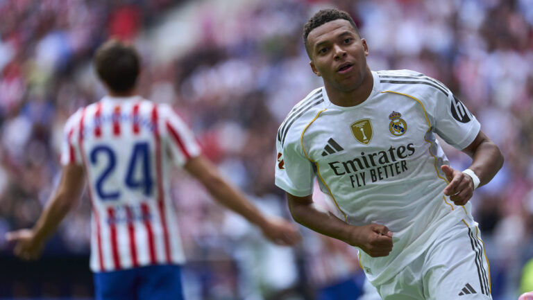 Kylian Mbappe of Real Madrid CF celebrates his goal during the La Liga EA match between Atletico de Madrid and Real Madrid CF, on September 27, 2025. - 27/09/2025 - Spain / Madrid / Madrid - PUBLICATIONxNOTxINxFRAxRUS LGMx/xLexPictorium LePictorium_0315370
2025.09.27 Madryt
pilka nozna , liga hiszpanska
Atletico Madryt - Real Madryt
Foto IMAGO/PressFocus

!!! POLAND ONLY !!!