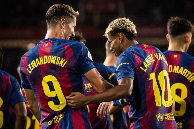 Robert LEWANDOWSKI of Barcelona celebrate his goal with Lamine YAMAL of Barcelona during the Spanish championship LaLiga football match between FC Barcelona and Real Sociedad on 28 September 2025 at Estadi Olimpic Lluis Companys in Barcelona, Spain (Photo by /Sipa USA)
2025.09.28 Barcelona
pilka nozna liga hiszpanska
FC Barcelona - Real Sociedad San Sebastian
Foto IPA/SIPA USA/PressFocus

!!! POLAND ONLY !!!