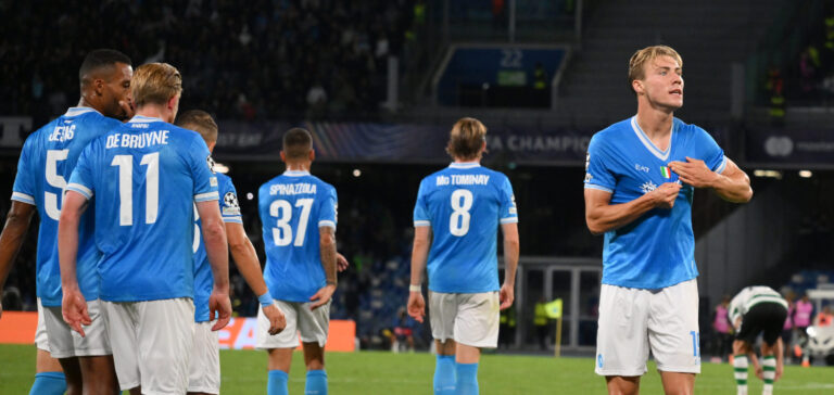 Diego Armando Maradona Stadium, Naples, Italy - Rasmus Hojlund of SSC Napoli celebrates after scoring his goal in the 36th minute for 1-0 during Champions League Football Match,  Napoli vs Sporting CL, 1 October 2025 
(Photo by Roberto Ramaccia/Sipa USA) 
2025.10.01 Neapol
pilka nozna liga mistrzow
SSC Napoli - Sporting Lizbona
Foto Roberto Ramaccia/SIPA USA/PressFocus

!!! POLAND ONLY !!!
