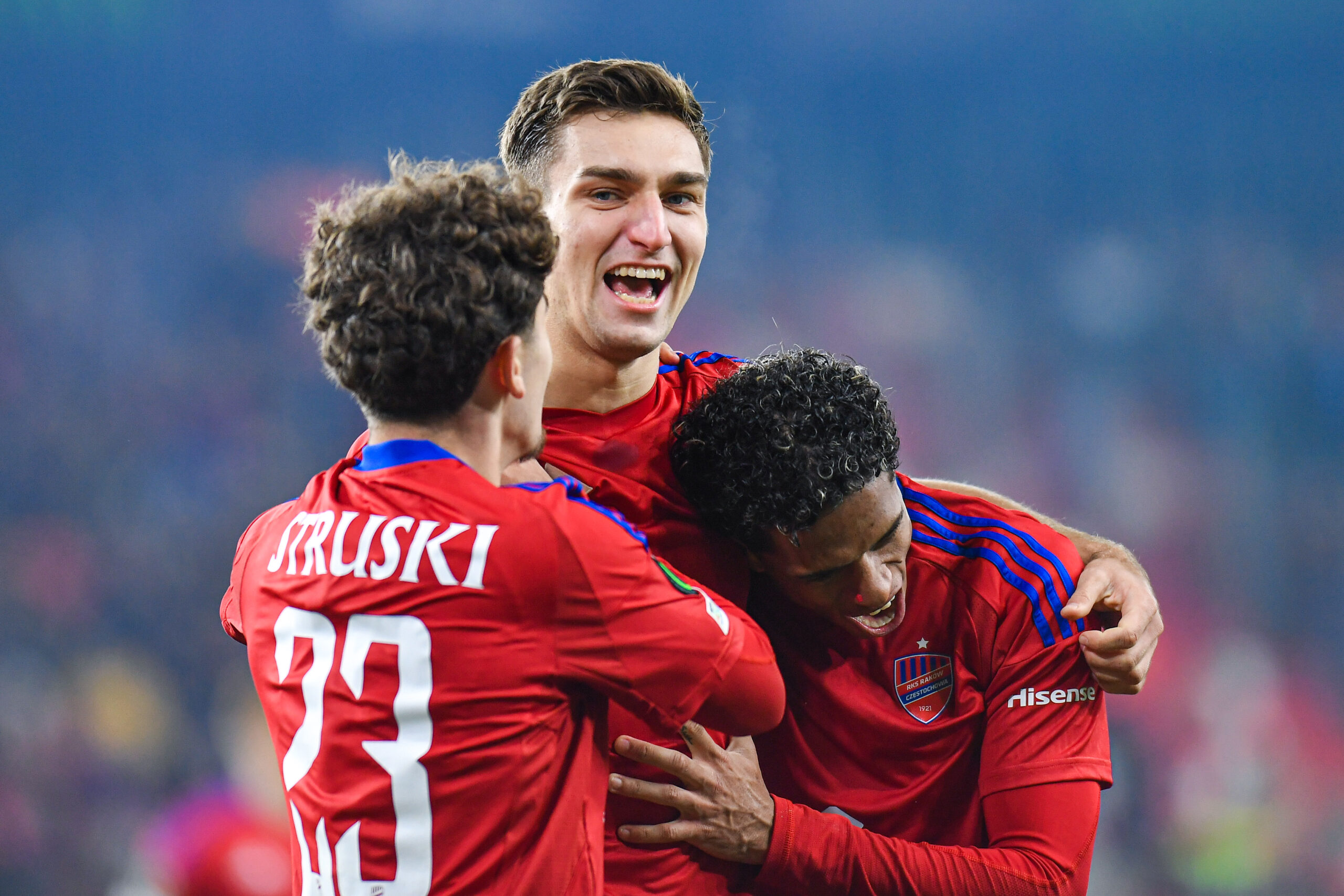 2025.10.02 Sosnowiec
Pilka nozna Liga Konferencji Europy UEFA Faza grupowa Sezon 2025/2026
Rakow Czestochowa - Universitatea Craiova
N/z Karol Struski, Tomasz Pienko, Adriano Amorim, radosc, radosc po golu, radosc po bramce
Foto Marcin Bulanda / PressFocus

2025.10.02 Sosnowiec
Football UEFA Europa Conference League Stage Group Season 2025/2026
Rakow Czestochowa - Universitatea Craiova
Karol Struski, Tomasz Pienko, Adriano Amorim, radosc, radosc po golu, radosc po bramce
Credit: Marcin Bulanda / PressFocus