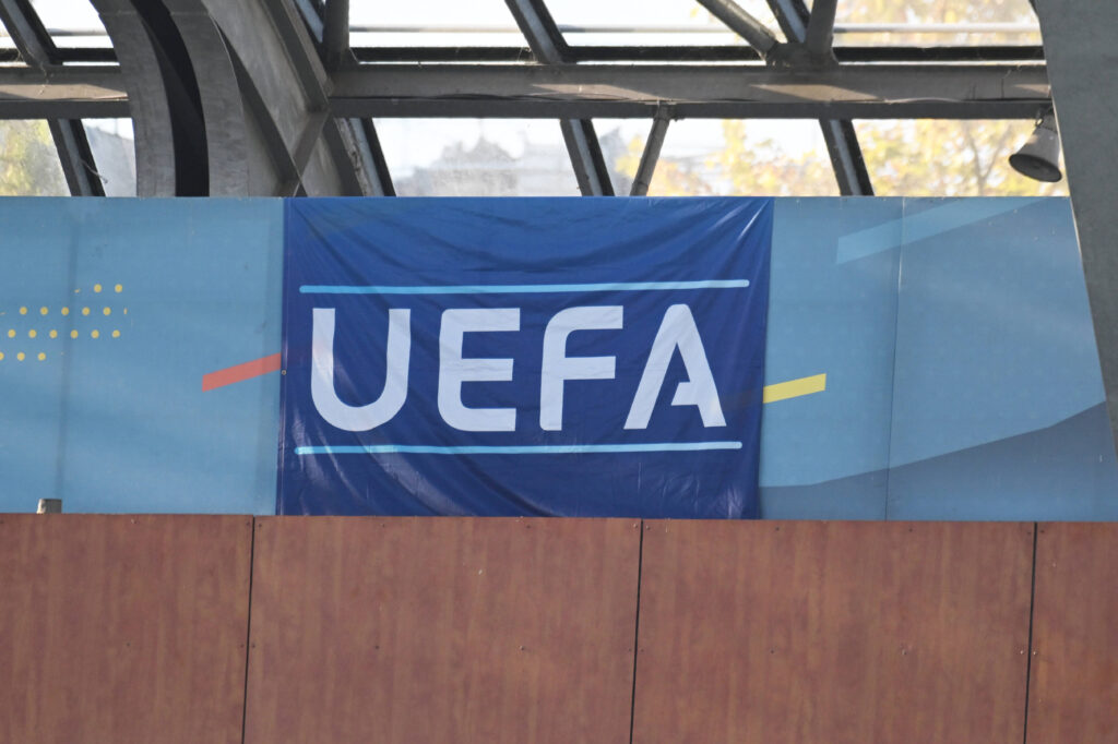 UEFA logo before the 2025 UEFA European Under-21 Championship qualification, Group C football match between France u 21 and Estonia u 21 at the Alpes stadium Grenoble on October 13, 2025 - Photo :  ALLILI_MOURAD / Mourad Allili / PsNewZ / SIPA /00315799_0010//Credit:PSNEWZ/SIPA/2510131907
2025.10.13 Grenoble
pilka nozna , eliminacje , kwalifikacje do Mistrzostw Europy U-21
Francja U21 - Estonia U21
Foto PSNEWZ/SIPA/PressFocus

!!! POLAND ONLY !!!