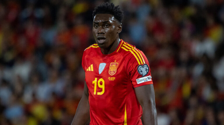Samuel Omorodion Aghehowa of Spain seen in action during a match between the Spanish and Bulgarian national teams for the fourth round of Group E of the 2026 FIFA World Cup qualifying round, played at the Jose Zorrilla Stadium. Final score: Spain 4:0 Bulgaria (Photo by David Canales / SOPA Images/Sipa USA)
2025.10.14 Valladolid
pilka nozna , eliminacje , kwalifikacje do mistrzostw swiata 2026
Hiszpania - Bulgaria
Foto SOPA Images/SIPA USA/PressFocus

!!! POLAND ONLY !!!