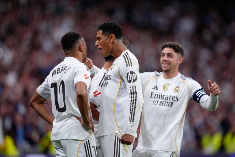 Kylian Mbappe of Real Madrid CF celebrates his team&#039;s first goal during the LaLiga EA Sports match between Real Madrid CF and FC Barcelona at the Santiago Bernabeu on November 26, 2025 in Madrid, Spain. (Photo by Gokhan Taner/Middle East Images)//MIDDLEEASTIMAGES_MEI-Spain-GT-RMBLS-20251026-028/Credit:Gokhan Taner/MEI/SIPA/2510271014
2025.10.26 Madryt
pilka nozna liga hiszpanska
Real Madryt - FC Barcelona
Foto Gokhan Taner/MEI/SIPA/PressFocus

!!! POLAND ONLY !!!