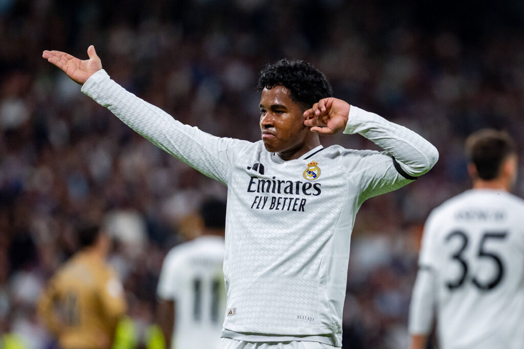 Copa del Rey Semi Final 2024/25: Real Madrid CF vs Real Sociedad Endrick Felipe Moreira de Sousa of Real Madrid CF celebrates his goal during the Copa del Rey Semi-Final match between Real Madrid CF and Real Sociedad at Estadio Santiago Bernabeu on April 1, 2025 in Madrid, Spain. Madrid Estadio Santiago Bernabeu Madrid Spain Copyright: xAlbertoxGardinx AGardin_20250401_Football_Copa_Rey_Real_Madrid_Real_Sociedad_2648
2025.04.01 Madryt
pilka nozna , Puchar Krola
Real Madryt - Real Sociedad San Sebastian
Foto IMAGO/PressFocus

!!! POLAND ONLY !!!