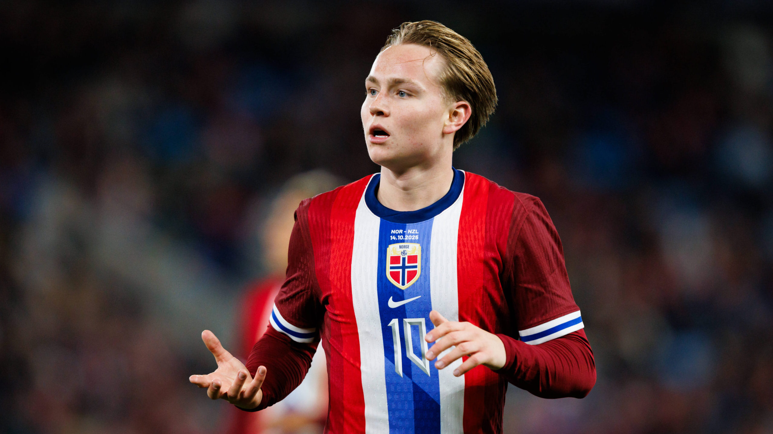 Norway v New Zealand, football friendly, Oslo, Norway Oslo, Norway. 14th, October 2025. Andreas Schjelderup 10 of Norway seen during the football friendly between Norway and New Zealand at Ullevaal Stadion in Oslo. Norway, Oslo PUBLICATIONxNOTxINxDENxNORxFINxBEL Copyright: xGonzalesxPhoto/KetilxMartinsenx
2025.10.14 Oslo
pilka nozna , miedzynarodowy mecz towarzyski
Norwegia - Nowa Zelandia
Foto IMAGO/PressFocus

!!! POLAND ONLY !!!