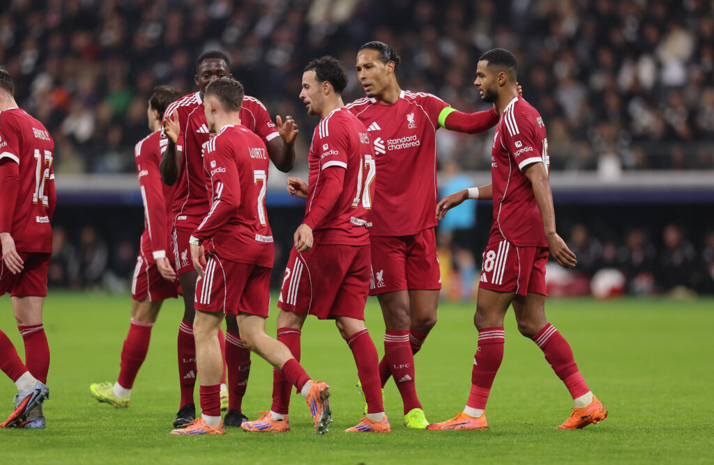 22.10.2025, Fussball UEFA Champions League, Eintracht Frankfurt - Liverpool FC, emonline, emspor, v.l., Torjubel zum 1:4 durch Cody Gakpo Liverpool FC, Goal celebration, celebrate the goal DFL/DFB REGULATIONS PROHIBIT ANY USE OF PHOTOGRAPHS AS IMAGE SEQUENCES AND/OR QUASI-VIDEO. xdcx *** 22 10 2025, Football UEFA Champions League, Eintracht Frankfurt Liverpool FC, emonline, emspor, v l , Goal celebration, celebrate the goal by Cody Gakpo Liverpool FC , Goal celebration, celebrate the goal DFL DFB REGULATIONS PROHIBIT ANY USE OF PHOTOGRAPHS AS IMAGE SEQUENCES AND OR QUASI VIDEO xdcx Copyright: HMBxMedia/Claus
2025.10.22 Frankfurt
pilka nozna , liga mistrzow
Eintracht Frankfurt - FC Liverpool
Foto IMAGO/PressFocus

!!! POLAND ONLY !!!