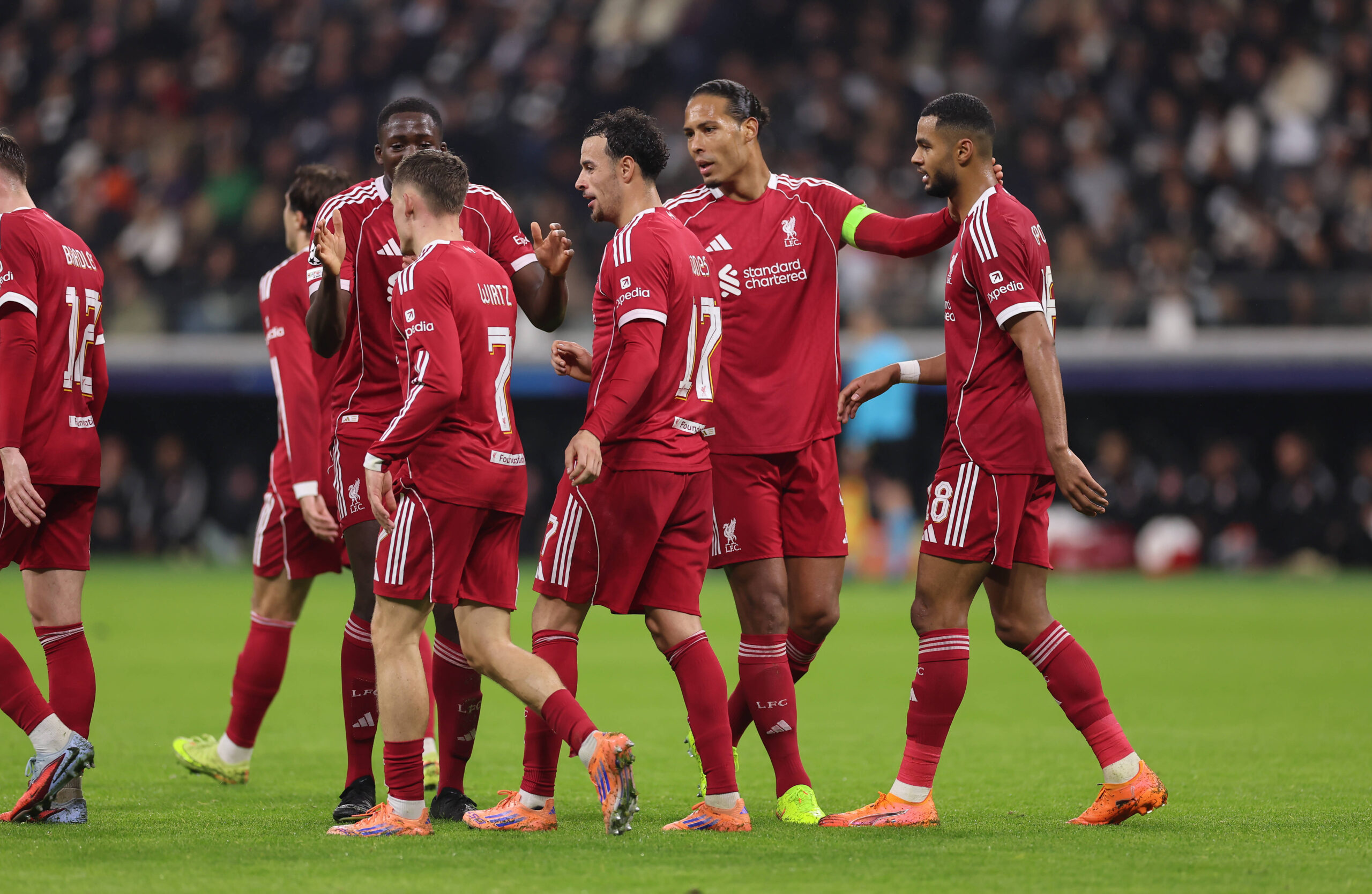22.10.2025, Fussball UEFA Champions League, Eintracht Frankfurt - Liverpool FC, emonline, emspor, v.l., Torjubel zum 1:4 durch Cody Gakpo Liverpool FC, Goal celebration, celebrate the goal DFL/DFB REGULATIONS PROHIBIT ANY USE OF PHOTOGRAPHS AS IMAGE SEQUENCES AND/OR QUASI-VIDEO. xdcx *** 22 10 2025, Football UEFA Champions League, Eintracht Frankfurt Liverpool FC, emonline, emspor, v l , Goal celebration, celebrate the goal by Cody Gakpo Liverpool FC , Goal celebration, celebrate the goal DFL DFB REGULATIONS PROHIBIT ANY USE OF PHOTOGRAPHS AS IMAGE SEQUENCES AND OR QUASI VIDEO xdcx Copyright: HMBxMedia/Claus
2025.10.22 Frankfurt
pilka nozna , liga mistrzow
Eintracht Frankfurt - FC Liverpool
Foto IMAGO/PressFocus

!!! POLAND ONLY !!!