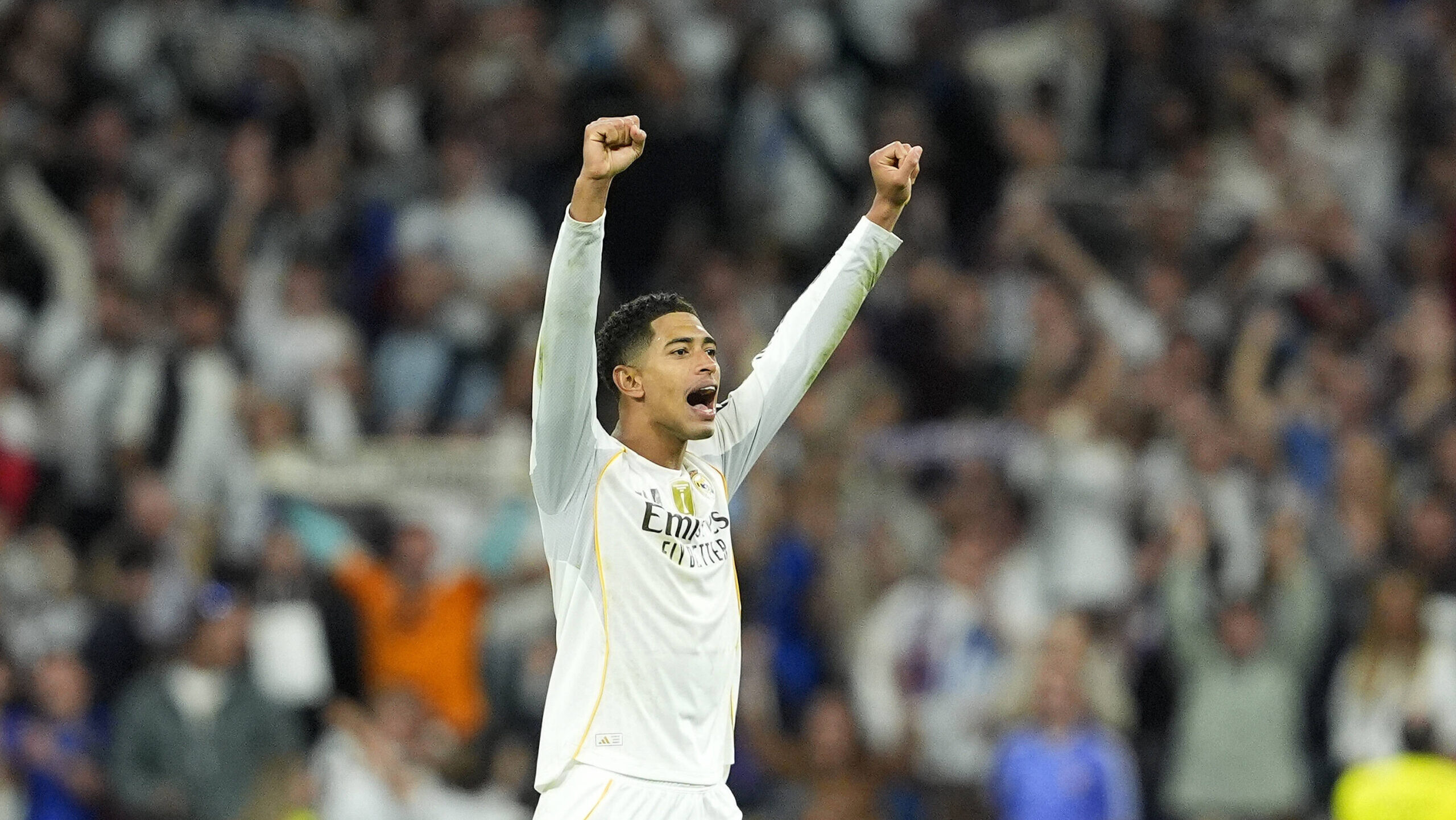Real Madrid CFÕs Jude Bellingham celebrates the victory in La Liga match. October 26, 2025. (ALTERPHOTOS/Acero) - Photo :  Acero / Alterphotos / Psnewz / SIPA /00316562_0076//Credit:PSNEWZ/SIPA/2510261907
2025.10.26 Madryt
pilka nozna liga hiszpanska
Real Madryt - FC Barcelona
Foto PSNEWZ/SIPA/PressFocus

!!! POLAND ONLY !!!