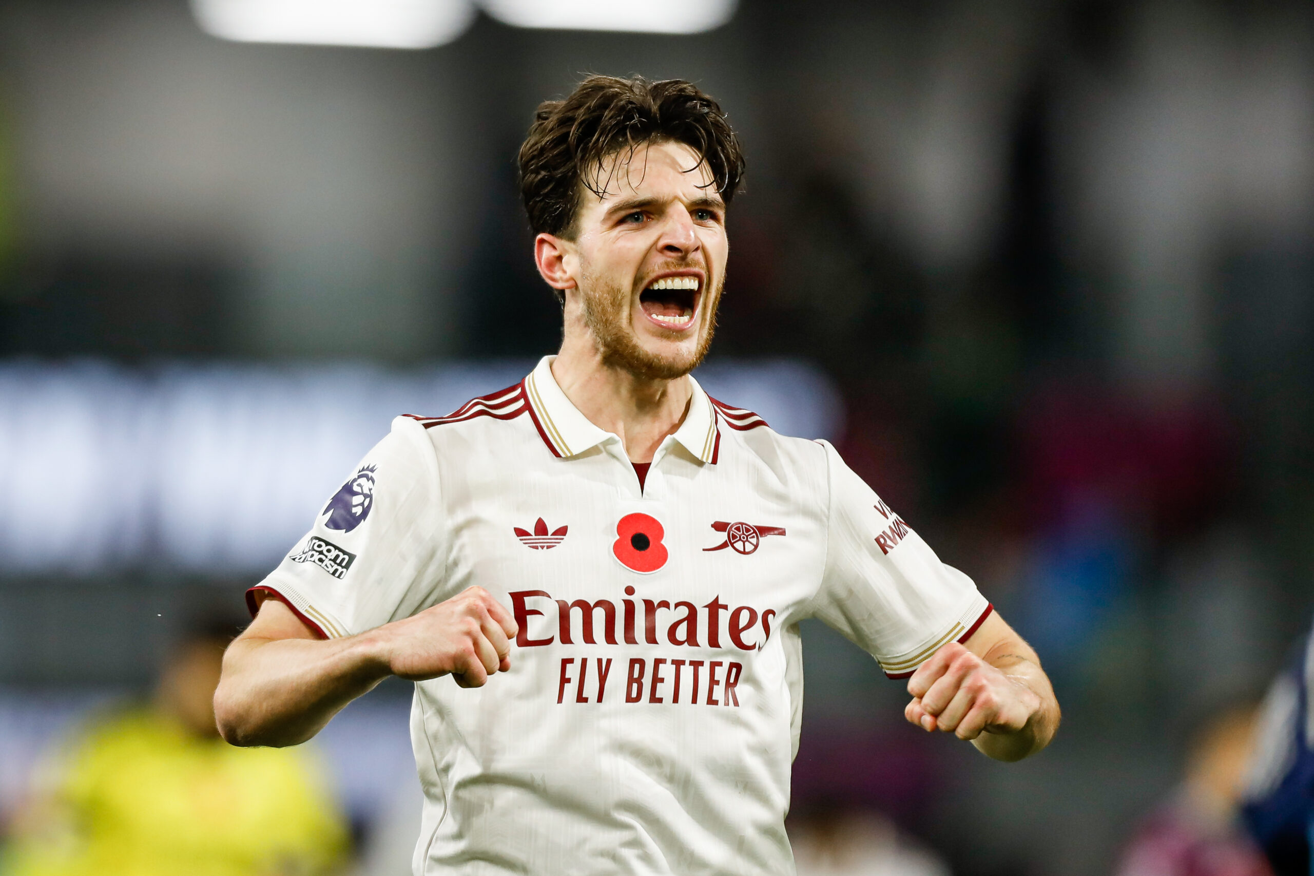 Declan Rice of Arsenal celebrates during the Premier League match at Turf Moor, Burnley
Picture by Max Tomlinson/Focus Images Ltd ‭07534 208531‬
01/11/2025
2025.11.01 Burnley
Pilka nozna liga angielska
Burnley - Arsenal Londyn
Foto Max Tomlinson/Focus Images/MB Media/PressFocus

!!! POLAND ONLY !!!