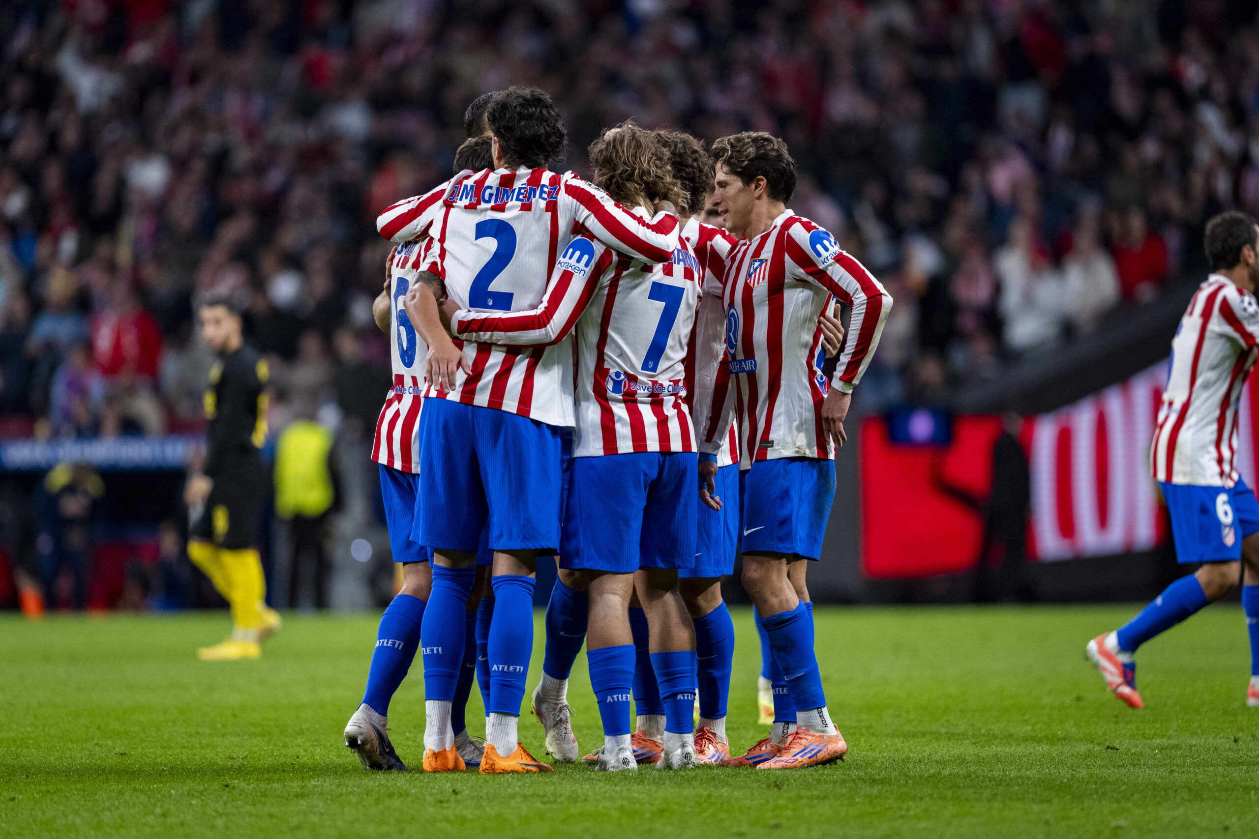 Atletico de Madrid vs Union Saint-Gilloise - UEFA Champions League 2025/26 League Phase MD4 Players of Atletico de Madrid from L to R Jorge Resurreccion Koke, Jose Maria Gimenez, Antoine Griezmann, Giuliano Simeone celebrates a goal during the UEFA Champions League 2025/26 League Phase MD4 match between Atletico de Madrid and R. Union Saint-Gilloise at Estadio Riyadh Air Metropolitano on November 4, 2025 in Madrid, Spain. Madrid Estadio Riyadh Air Metropolitano Madrid Spain Copyright: xAlbertoxGardinx AGardin_20251104_Foot_Cham_AtlMad_Usg_0638
2025.11.04 Madryt
pilka nozna liga mistrzow 
Atletico Madryt - Royale Union Saint-Gilloise
Foto IMAGO/PressFocus

!!! POLAND ONLY !!!